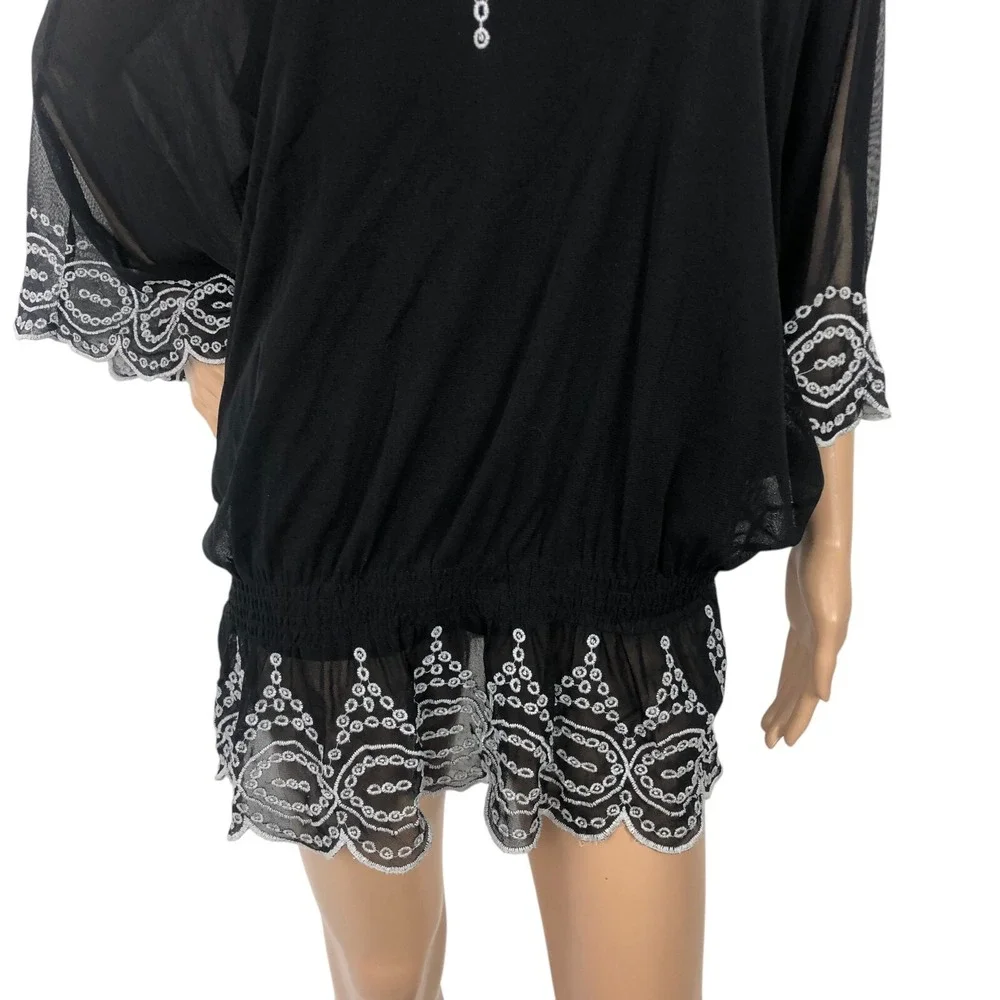 Alfani Embroidered Lace Tunic Top Size L Dolman Sleeve Ruffle Boho Western Shirt - Picture 5 of 10